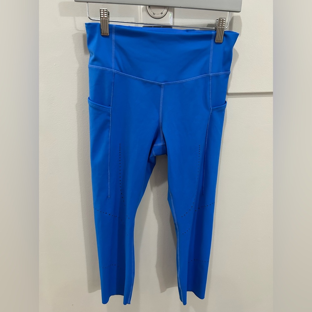 Brooks Run Happy Leggings Blue Cropped Size Medium Side Pockets